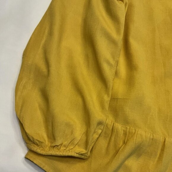 Old Navy XL Mustard Peplum Cottagecore Peasant Blouse with Tie Closure - Picture 5 of 6